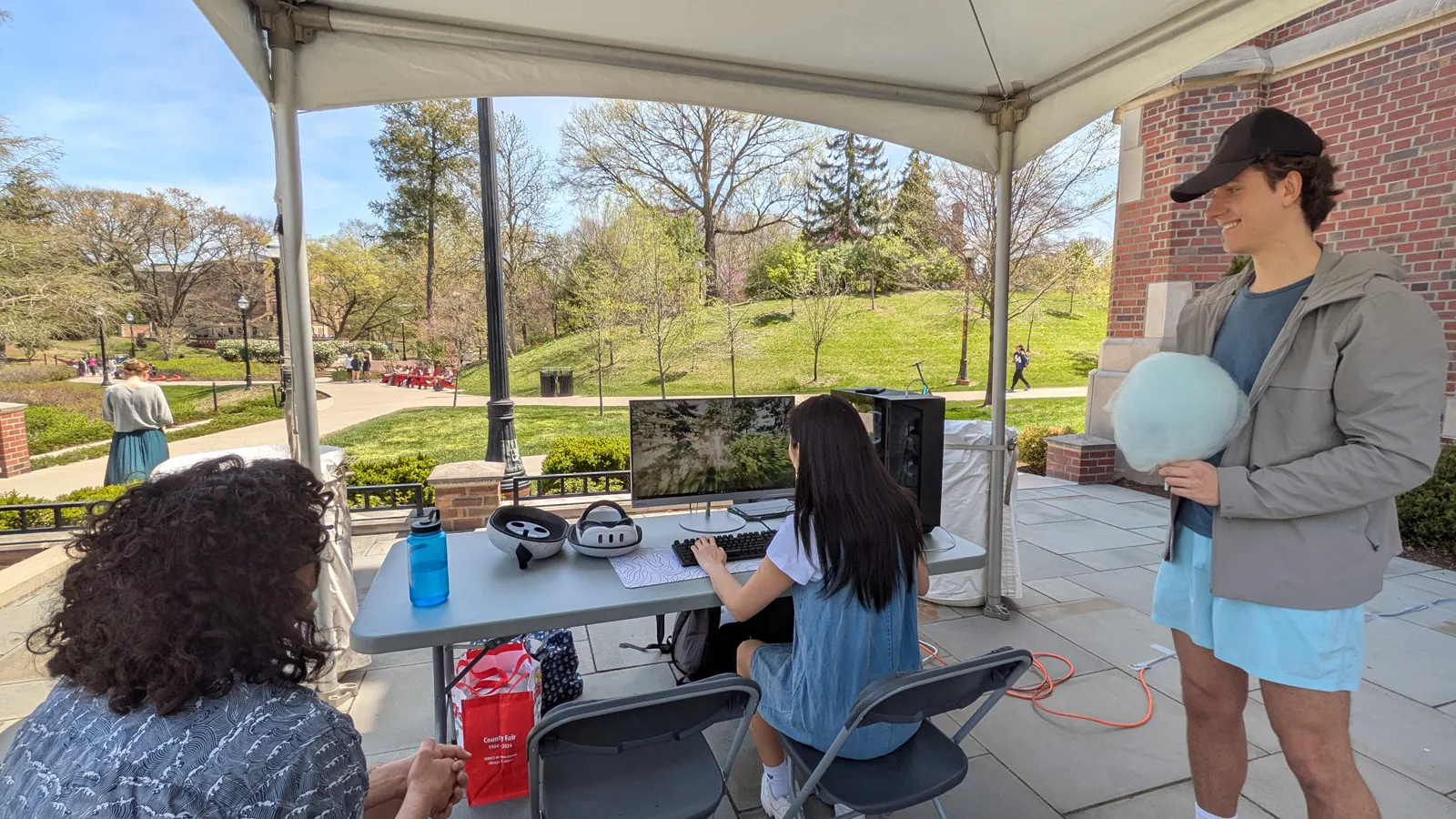 Students interacting with a game environment outside